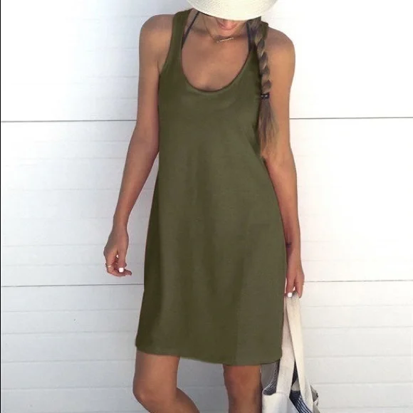 green emerald velvet dress Slit Front Ribbed Tank Dress Olive Olive / Small